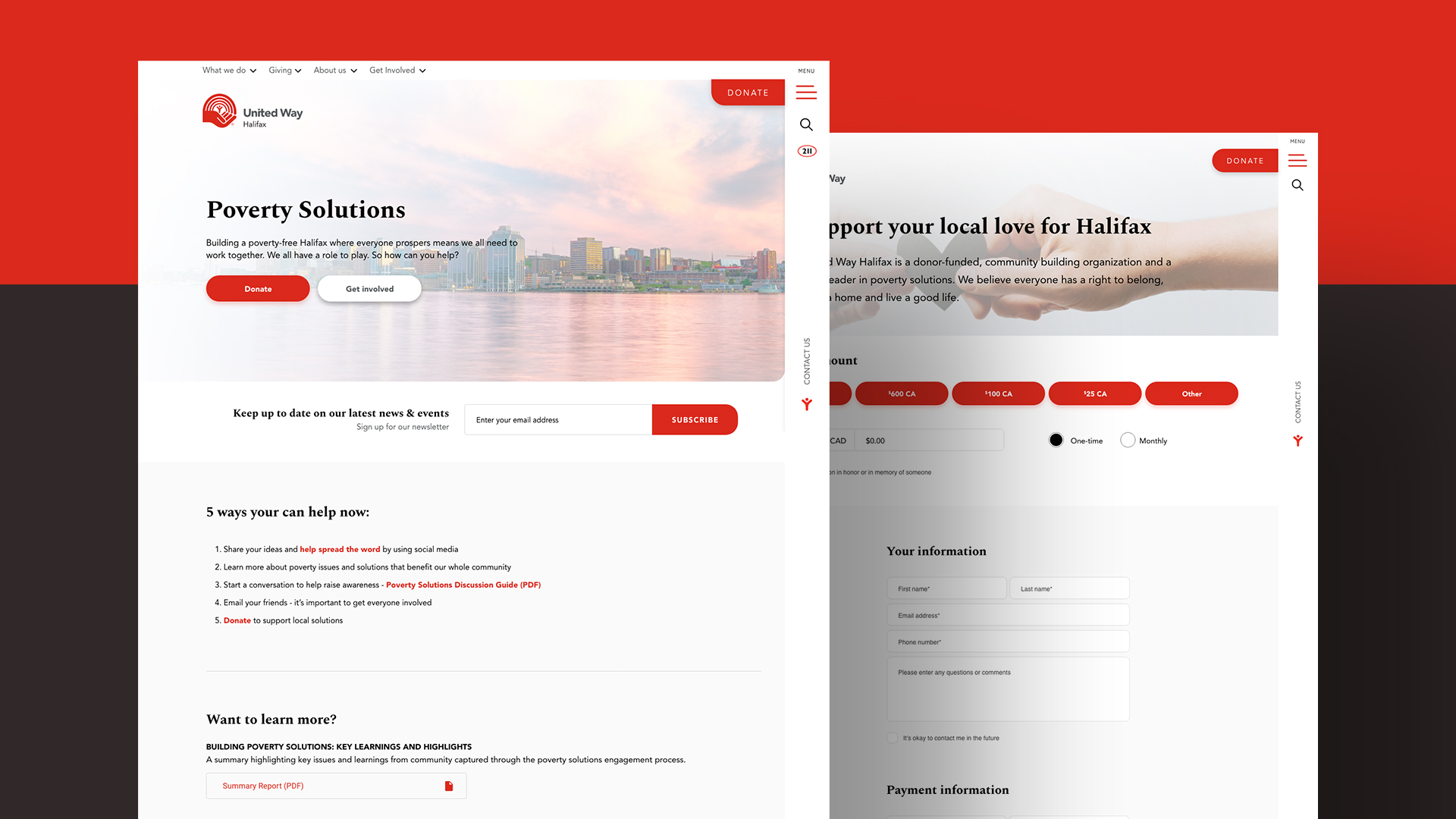 Website mockups of ways to give to the United Way