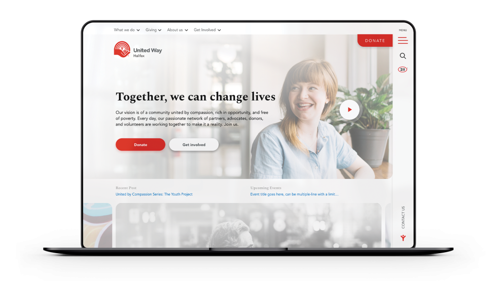 A mockup of the United Way website on a macbook computer screen.